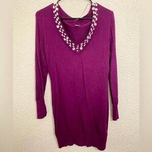 Venus Plum Sweater Dress with Embellishments Size Large